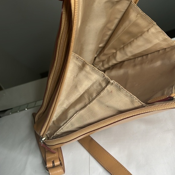 Lodis Tan Smooth Leather Slim Flat Backpack Bag - Picture 10 of 15